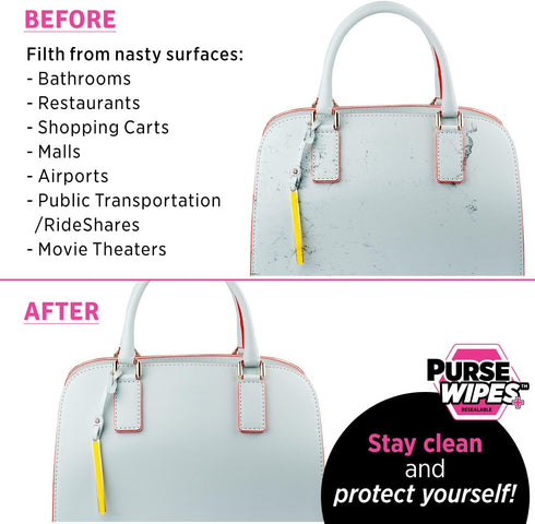 PurseWIPES Purse Cleaner Wipes - Portable Leather Wipes for Bags, Purses, and Backpacks, Dirt and Scuff Remover with Innovative ScrubNubs, Perfect...