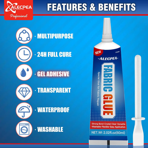 3Pack 60ML Fabric Glue, Strong Fabric and Leather Adhesive, Waterproof Fabric Glue Permanent Clear Washable for All Fabrics, No Sew Solution, Wash...