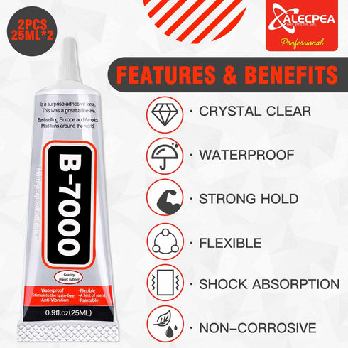 B-7000 Craft Glue for Jewelry Making - 25ml/0.84oz (2 Pack) - Multi-Function B-7000 Super Adhesive Glues Liquid Fusion Glue for Rhinestones Crafts...