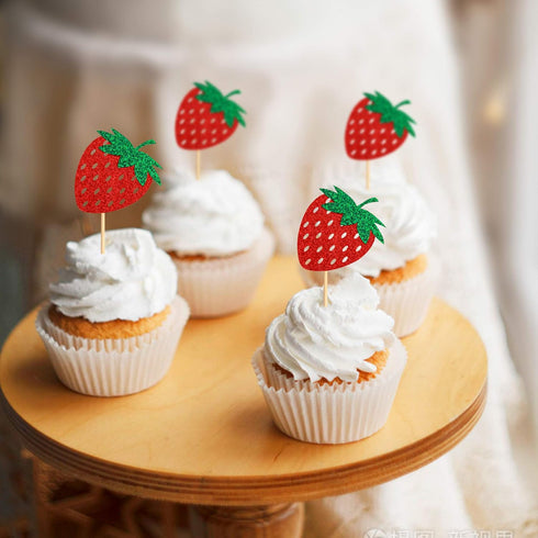 36 Pack Red Strawberry Cupcake Toppers Strawberry Theme Party Cupcake Picks for Birthday Wedding Party Baby Shower Summer Garden Party Decoration ...