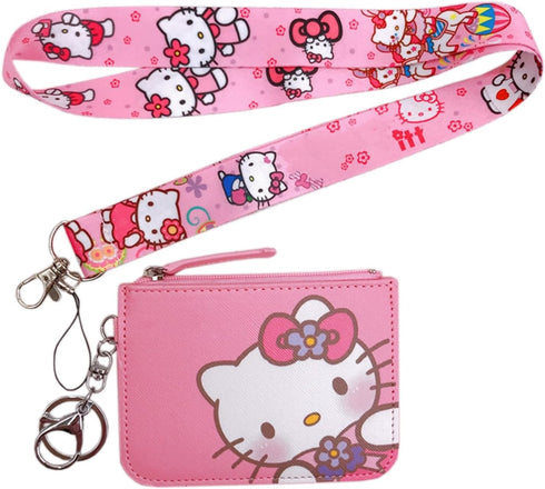 Cute Kitty Wallet Cartoon Anime Purse Credit Card Holder with Kawaii Melody Lanyard Gift for Girl Women(Red)...
