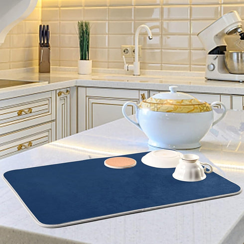 Dish Drying Mat for Kitchen Counter Absorbent Microfiber Dry Dishes Mats Drainer Counter Mat Navy Drying Dish Pad 16 x 18 Inch for Countertops Dec...