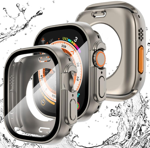 WINGLE 2 in 1 Waterproof Case for Apple Watch Ultra 2 Screen Protector 49mm Case Cover, 2 Pack 360 Protective Glass Face Cover Hard PC Bumper + Ba...