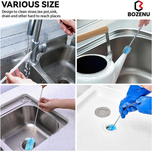 Flexible Drain Brush, 66 Inch Long Double Ended Hose Pipe and 58 Inch Tube Cleaning Brush and 2 Pack 8 Inch Straw Cleaner Brush...