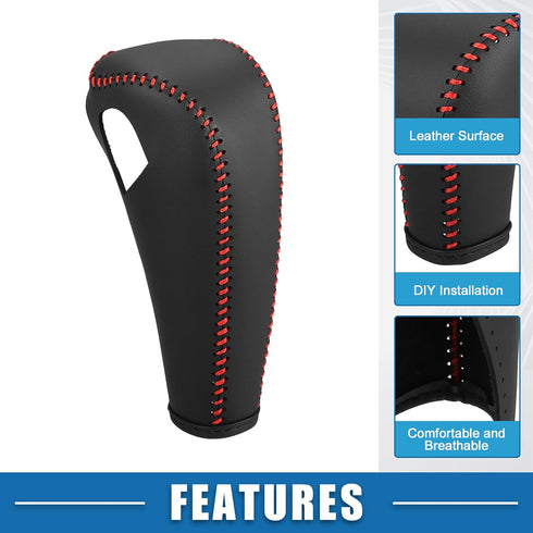 Car Shift Boot Cover Gear Knob Shifter Boot for Chevy Sonic 2012-2020 Faux Leather Black Red Stitches...
