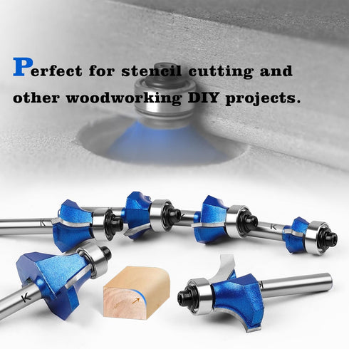 3/8" Radius Roundover Router Bit 1/4 Inch Shank, Carbide Tip 2 Flutes Rounding Over Edge Forming Router Bit with Bearing Guide CNC Woodworking Too...