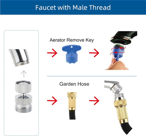 Hibbent Garden Hose Adapter Kit, Sink Swivel Faucet Aerator Adapter to Connect Garden Hose, Multi-Thread Garden Hose with Cache Faucet Aerator Key...