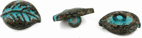 Bezelry 12 Pieces Leaf Metal Shank Buttons 18mm X 13mm (Green Patina Varnished)...
