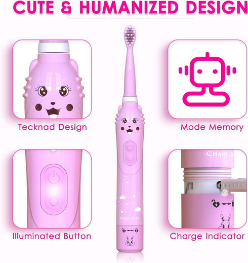 Kids Sonic Electric Toothbrush, Rechargeable Smart Toothbrush for Children, Toothbrush for Toddlers Boys Girls Age 3-12 with 30s Reminder, 2 Mins ...