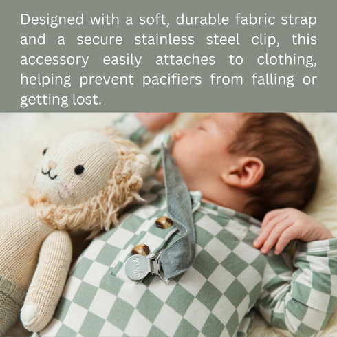 Ali+Oli Linen Strap Pacifier Clip (Forest) Set of 3 (10" x 1") Baby Pacifier Holder for Newborn Pacifiers & Teethers, Binky Clips, Silicone-Free P...