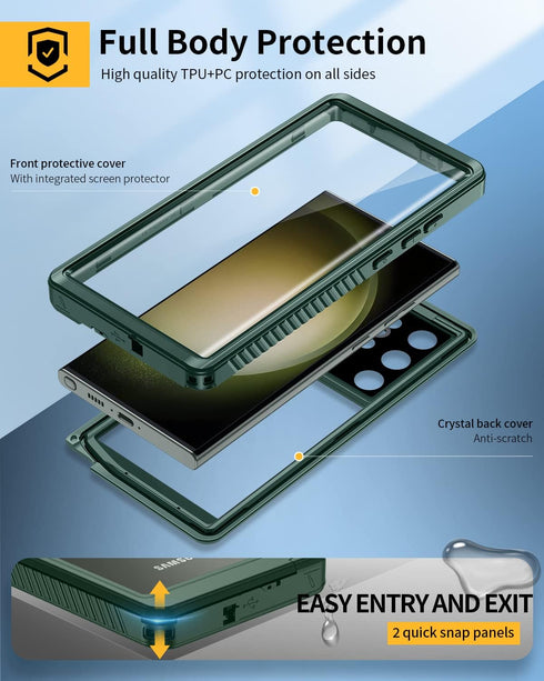 Lanhiem Samsung Galaxy S23 Ultra Case, IP68 Waterproof Dustproof Case with Built-in Screen Protector, Full Body Protective Phone Cover for Galaxy ...