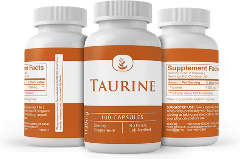 Pure Original Ingredients Taurine, (100 Capsules) 100% Pure, No Additives Or Fillers, Lab Verified...