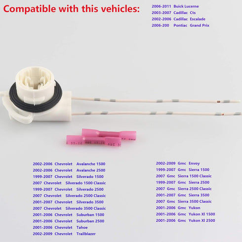 2PCS Lamp Socket, Wire Harness Pigtail Light Socket LS94,19258649,645-607 Compatible with Chevy Avalanche Silverado Suburban Tahoe, GMC Envoy Sier...