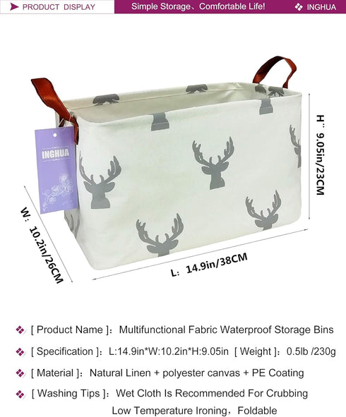 Rectangular Storage Basket Fabric Organizer Bin for Toys,Books,Clothes,Gifts,Pets-Perfect for Home,Office,Nursery,Dorm,Shelf(Rec grey deer)...