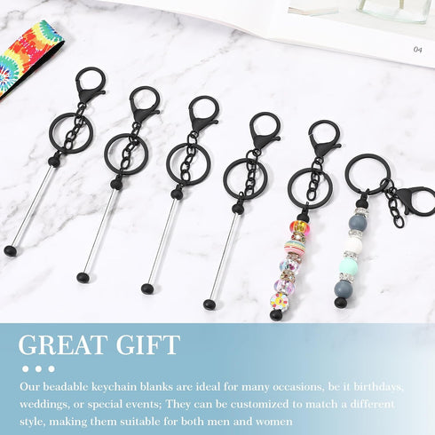 12 Pcs Beadable Keychains Bars Bulk for Keychain Making Blank Beaded Metal Keychain for Craft Keychain DIY Gift(Black)...