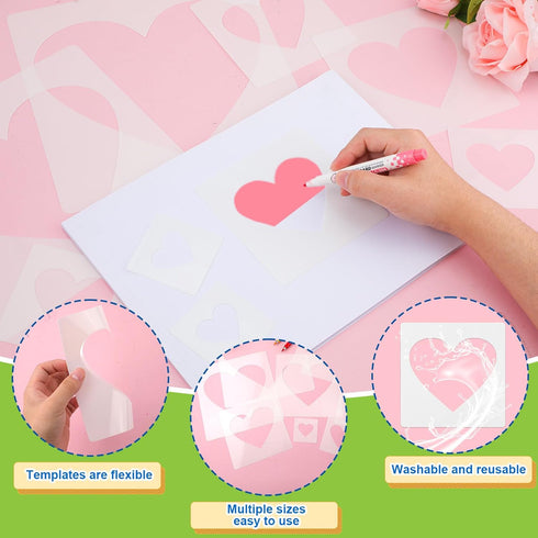 16pcs Large Heart Stencils, Different Sizes Heart Template for Painting Plastic Reusable Heart Shaped Stencil Template for Fabric Walls Arts Paper...