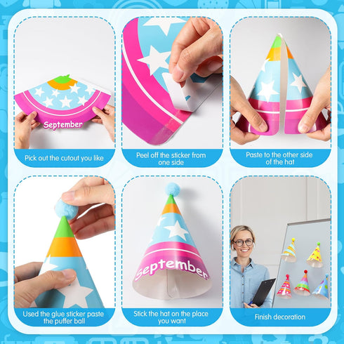 Fulmoon 48 Pcs Happy Birthday Bulletin Board Set Monthly Hat Birthday Cutouts Birthday Hat Bulletin Board Birthday Calendar Balloon Cutouts Classr...