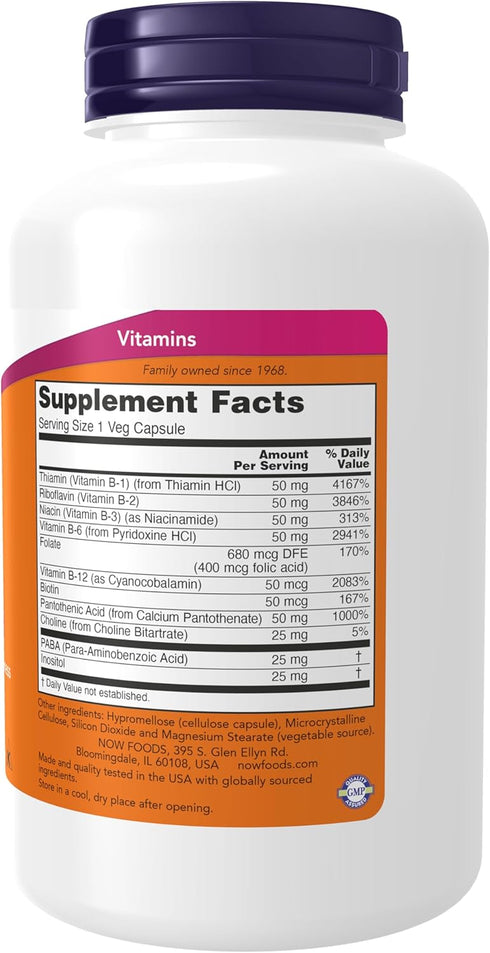 NOW Supplements, Vitamin B-50 mg, Energy Production*, Nervous System Health*, 250 Veg Capsules...