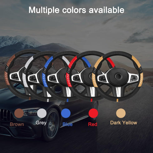 AUCELI Car Steering Wheel Cover, Leather Vehicle Steering Wheel Protector for Men Women, Anti-Slip Comfortable Grip, Breathable Automotive Accesso...