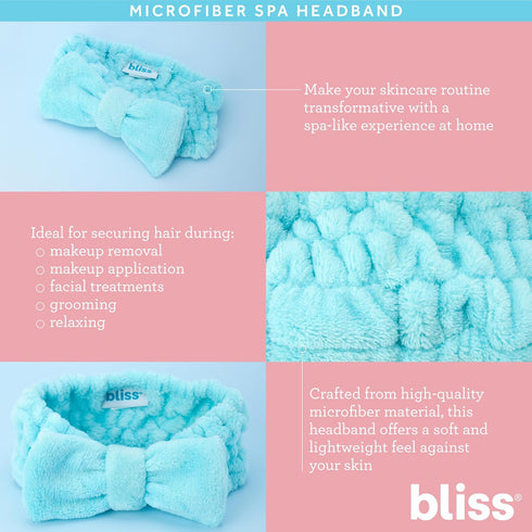 Bliss Women's Spa Headband - 2 Pack Microfiber Towel Headband for Washing Face, Skin Care, Makeup, and Messy Hair Wrap - Preppy Stuff Shower Hair ...