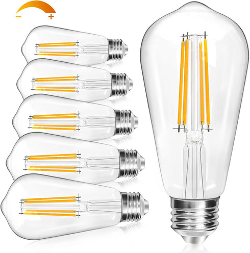 Dimmable Edison Light Bulbs 60 Watt Equivalent, 6W 800LM E26 Vintage LED Light Bulb, 2700K Soft Warm White, ST58 Antique LED Filament Bulbs for Be...