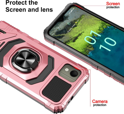 for Nokia C110 Phone Case with Tempered Glass Screen Protector,Military Grade Heavy Duty Shockproof Protective Cover,with Ring Kickstand Full-Body...