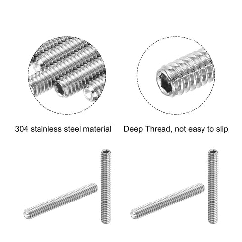 uxcell 5Pcs Hex Socket Grub Screw, 1/4-20x2" 304 Stainless Steel Head Socket Set Screws Flat Point Grub Bolt for Door Handles, Light Fixture Repai...