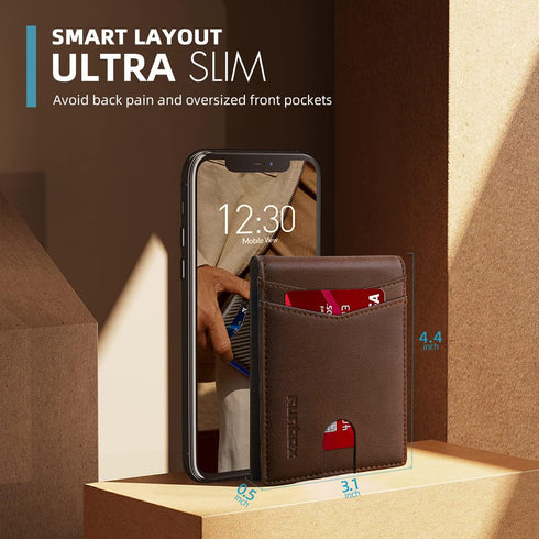 RUNBOX Wallet for Men Slim Leather Bifold RFID Blocking Minimalist Front Pocket Design with Gift Box...