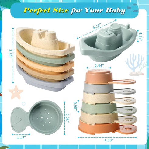 Bath Toys - Floating Boats with Bathing Spoon,Mold Free Baby Bath Toys for Kids Age 1-3,Pool Toys Toddler Age 1-3,Bath Tub Toys for Baby,Bath Toys...