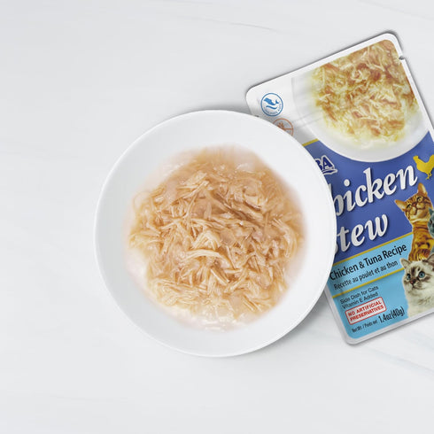 INABA Grain-Free Chicken Stew Side Dish/Complement/Dry Cat Food Topper/Treat for Cats with Vitamin E, 1.4 Ounce Each Pounch|6 Pouches Total, Chick...