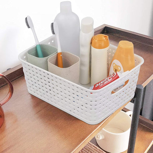 6-pack Plastic Weave Storage Basket, Small Basket, 10" x 7.48" x 4.13" Blue,white...