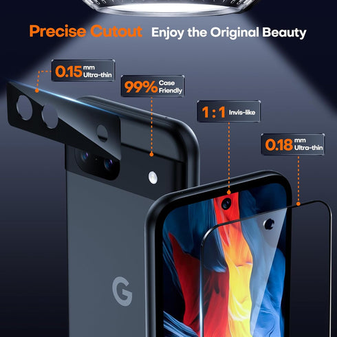 TAURI 2 Pack Screen Protector for Google Pixel 8a + 2 Pack Camera Lens Protector, 9H Hardness Tempered Glass with Installation Frame [Anti Scratch...