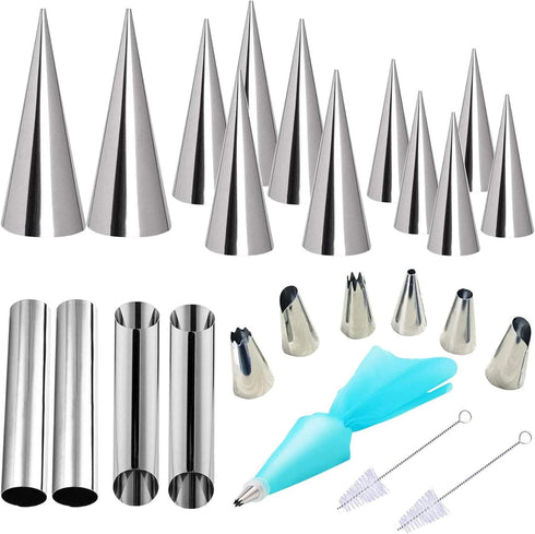 26 PCS Cannoli Tubes, Woohome Stainless Steel Cannoli Forms Cream Horn Molds, Croissant Mold Baking Moulds Tubes for Danish Pastry Cream Roll Mold...