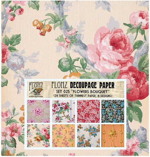 Decoupage Paper Pack (24 Sheets 6"x6") Flower Bouquet FLONZ Vintage Styled Paper for Decoupage and Craft...