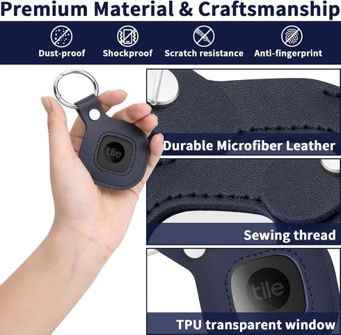 Holder Case for Tile Mate 2022 Tracker, Microfiber Leather Sleeve Case Protective Cover with Keychain Compatible with Tile Mate, 1 Pack (Dark Blue...