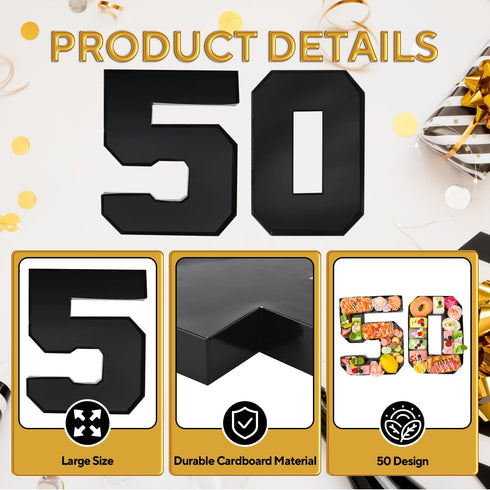 Cardboard Number for Charcuterie 50 Set Fillable Tray 10.2'' Black Charcuterie Paper Box for 50th Birthday Anniversary Party Decorations Chocolate...
