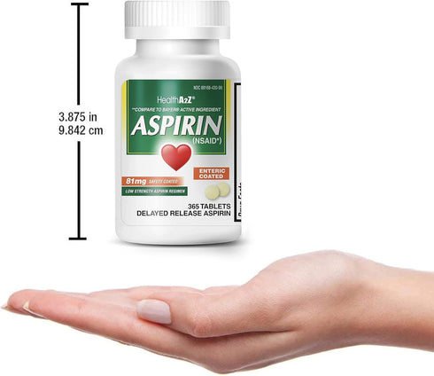 HealthA2Z® Aspirin 81 mg | Low Strength | Enteric Coated | Pain Relief | Reduces Minor Aches Muscle Pain & Cramps | Fever Reducer | Reduces Headac...