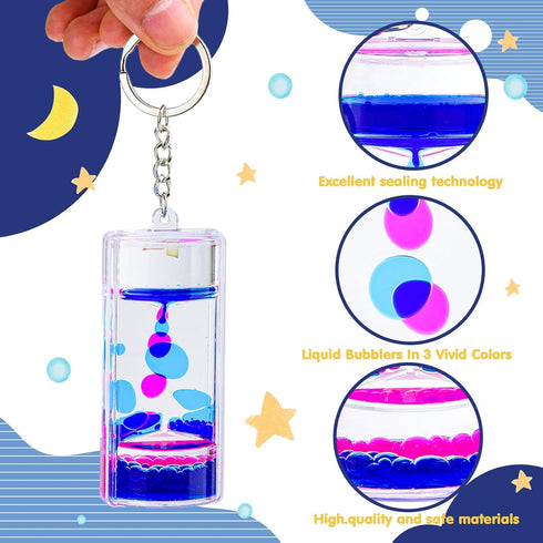 Liquid Motion Timer Key Chain - Sensory Bubbler Toy for Calming Fidget, Stress Relief - Water Bubble Desk Toy for Kids (1Box-4Pcs(Key Chain) Editi...