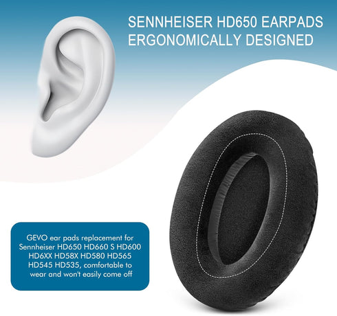 Earpads for Sennheiser HD650/HD600/HD660S/HD545/HD525/HD535 Headphones, Velour Ear Pads Cushions Replacement for Massdrop X HD6XX/HD58X and HD580/...