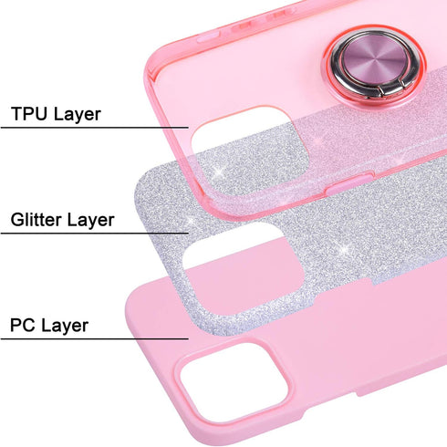 Wisdompro Case for iPhone 12 Pro Max, Cute Glitter Bling Sparkle Protective Case with Ring Kickstand, Women Girls Phone Case for 6.7 Inch Apple iP...