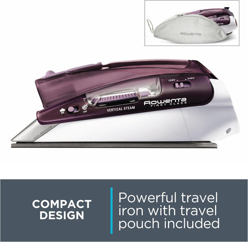 Rowenta Travel Iron, Pro Compact Stainless Steel Soleplate Hand Held Steamer Iron for Clothes, 200 Microsteam Holes, 1000 Watts Ironing, Fabric St...