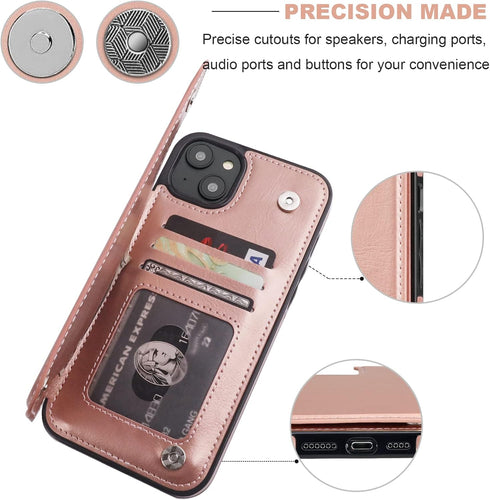 Compatible with iPhone 14 Plus Wallet Case with Card Holder, PU Leather Kickstand Card Slots Case, Double Magnetic Clasp and Durable Shockproof Co...