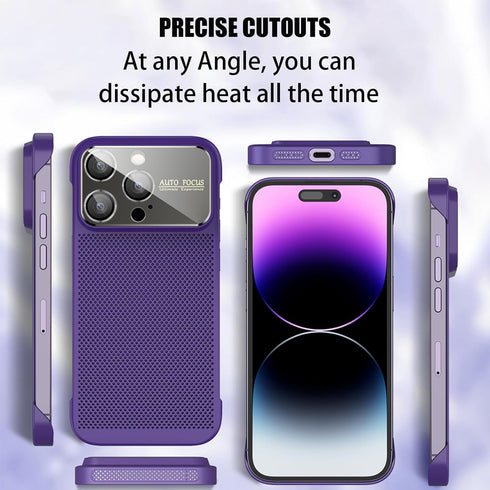 Losin Heat Dissipation Phone Case for iPhone 14 Pro Max with Window Glass Camera Lens Protection Frameless Breathable Cooling Hollow Design Slim B...