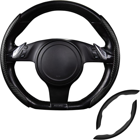 CAR PASS® Carbon Fiber Steering Wheel Cover, Segmented Wheel Protector Non-Slip Sporty Car Accessories, Universal Fit for D-Shape O-Shape 14.5" to...