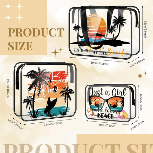 3 Pcs Beach Clear Makeup Bag, Beach Cosmetic Bags Seaside Clear Toiletry Bag Transparent PVC Waterproof Zipper Pouch Travel Organizer Storage Bag ...