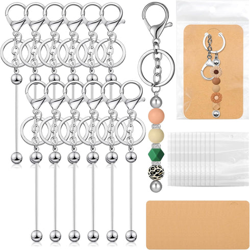 ZYNERY 12 PCS Beadable Keychain Bars Set, Metal Keychain Bars with Keychain Display Cards, Beadable Keychain Bar Bulk...