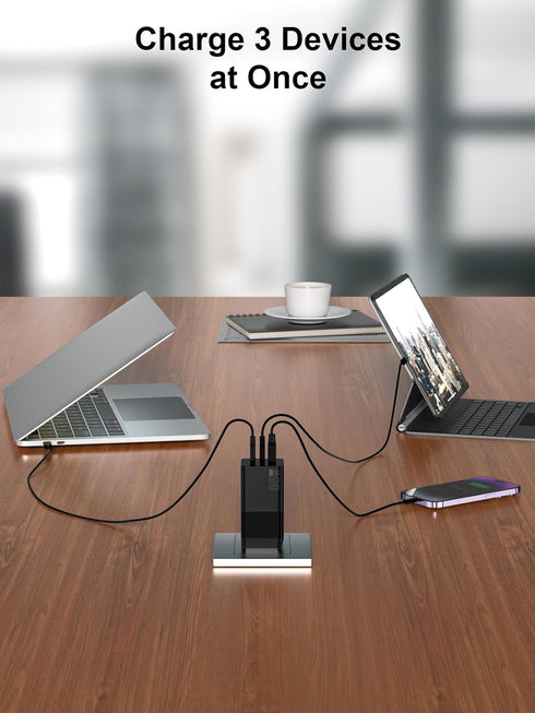 65W USB C Charger Block, GaN III 3-Port Wall Charger Foldable Laptop Power Adapter PD Fast Charging Station - with a 6ft C to C Cable and a 6ft US...