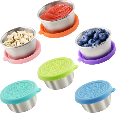 6x1.6 Oz Salad Dressing Containers With Lids, Small Leakproof Reusable Stainless Steel Salad Dressing Container To Go For Lunch Boxes,Sauce contai...