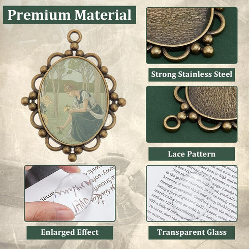 PH PandaHall 5pcs Pendant Tray Oval Charms Cabochon Bezel and 5pcs 40x30mm Glass Cabochon Dome Tiles Clear Cameo Memorial Photo Pendant for Bouque...