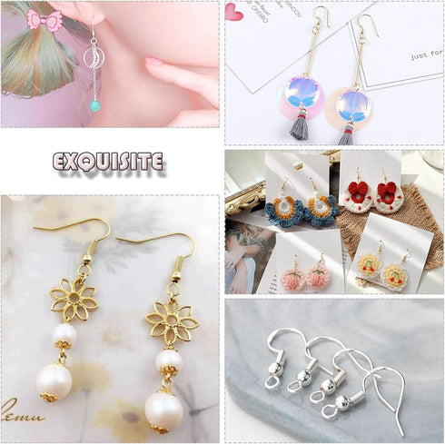 Hypoallergenic Earring Hooks 150 PCS/75 Pairs, Silver Plated Ear Wires Fish Hooks,500pcs Earring Making Kit with Jump Rings and Clear Silicone Ear...